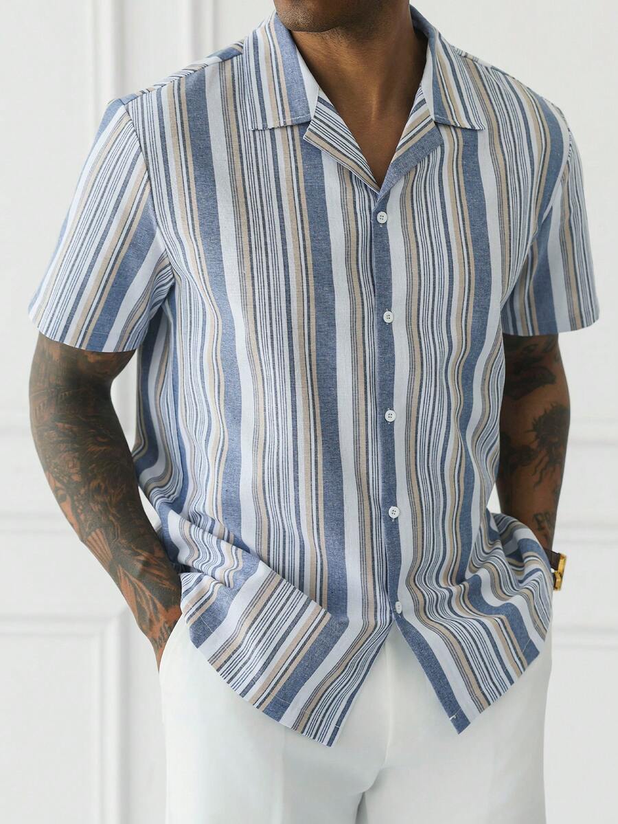 Mens Short Sleeve Button-Down Shirt Polyester Blend Regular Fit – Faldon
