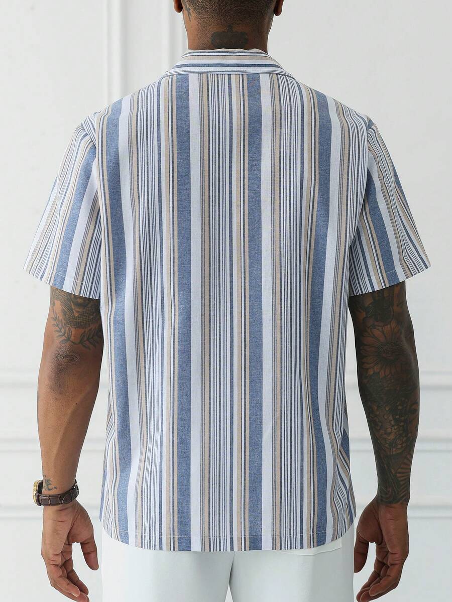 Mens Short Sleeve Button-Down Shirt Polyester Blend Regular Fit – Faldon