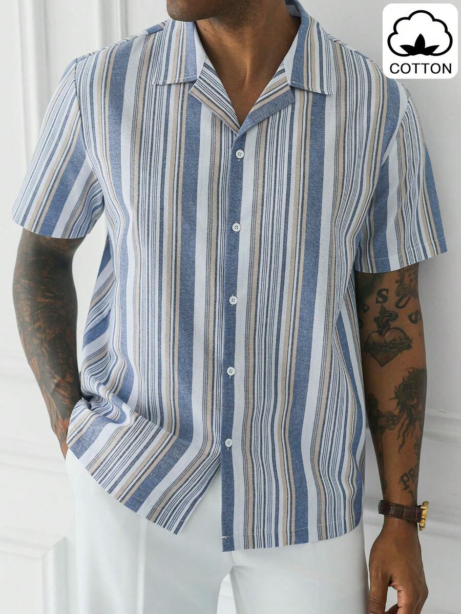 Mens Short Sleeve Button-Down Shirt Polyester Blend Regular Fit – Faldon