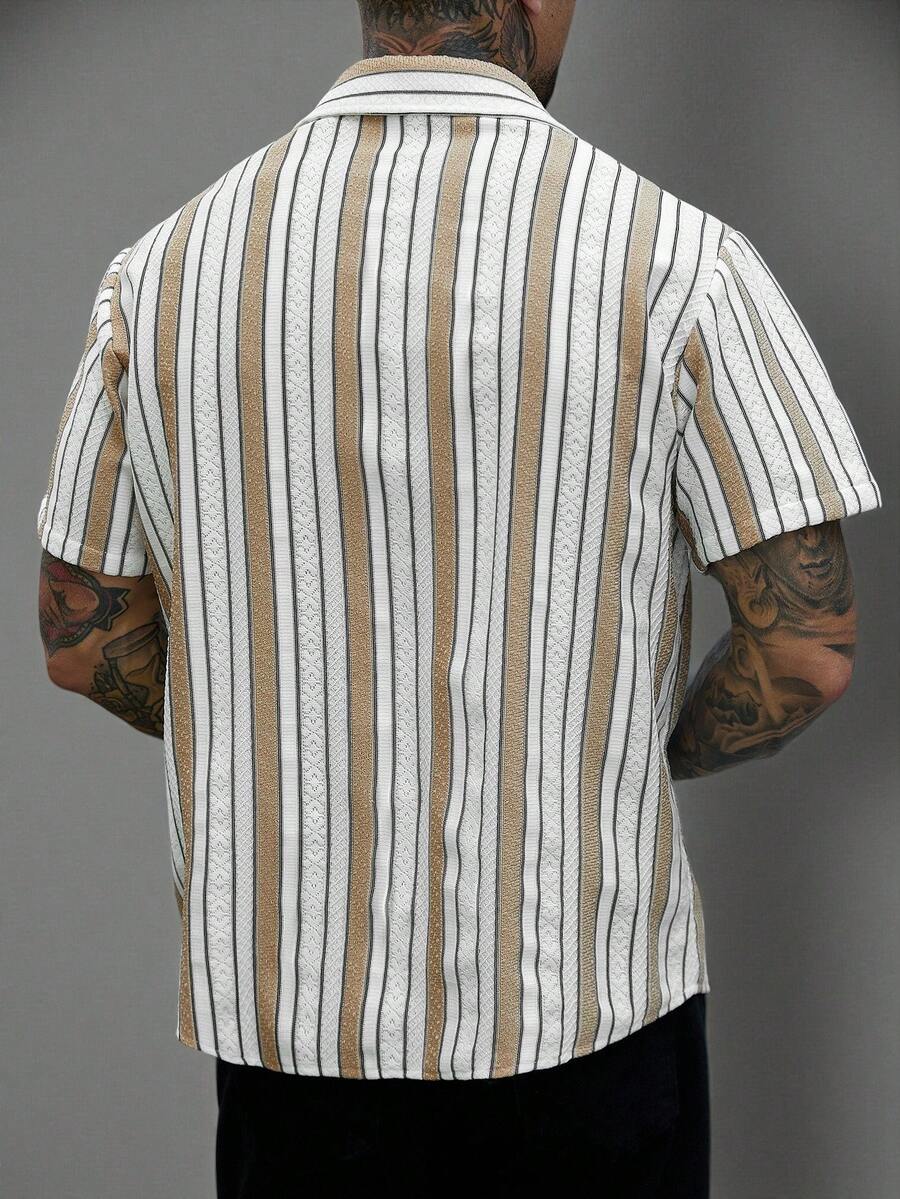 Mens Short Sleeve Button-Down Shirt Polyester Blend Regular Fit – Faldon