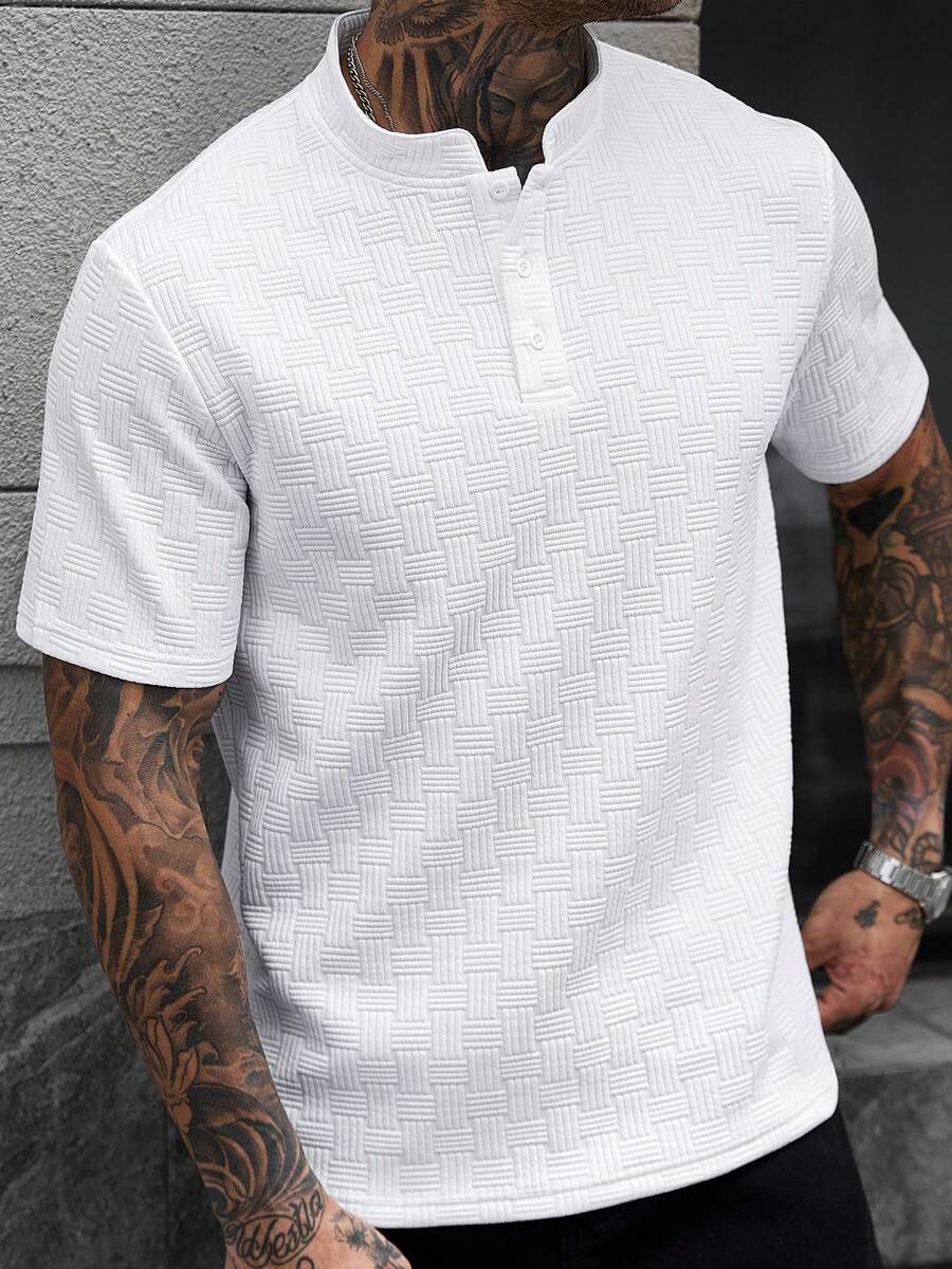Mens Polo Shirt Geometric Jacquard Knit Short Sleeve – Valron