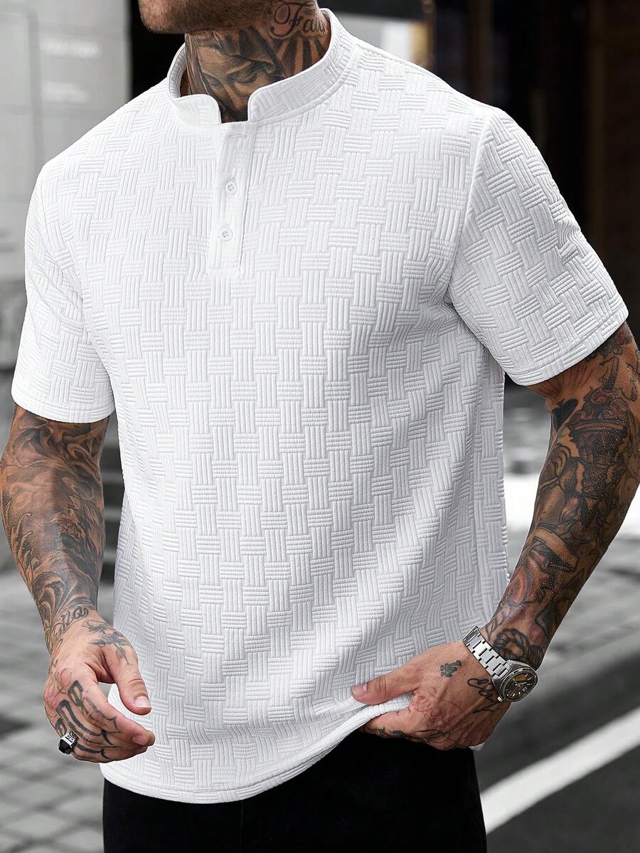 Mens Polo Shirt Geometric Jacquard Knit Short Sleeve – Valron