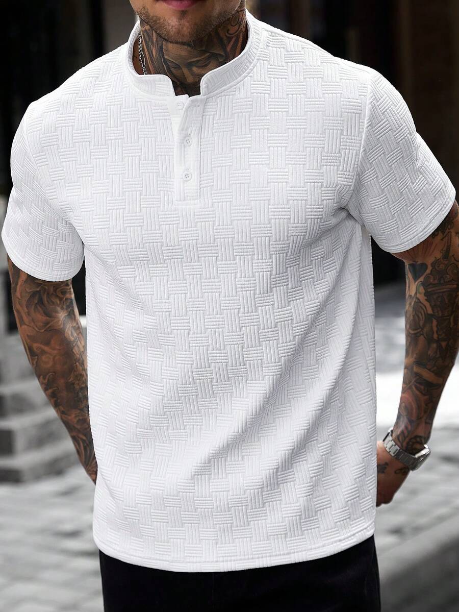 Mens Polo Shirt Geometric Jacquard Knit Short Sleeve – Valron