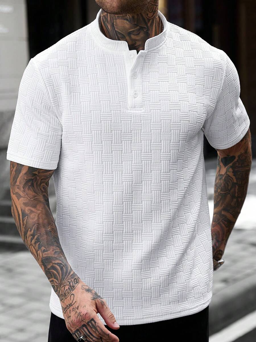 Mens Polo Shirt Geometric Jacquard Knit Short Sleeve – Valron