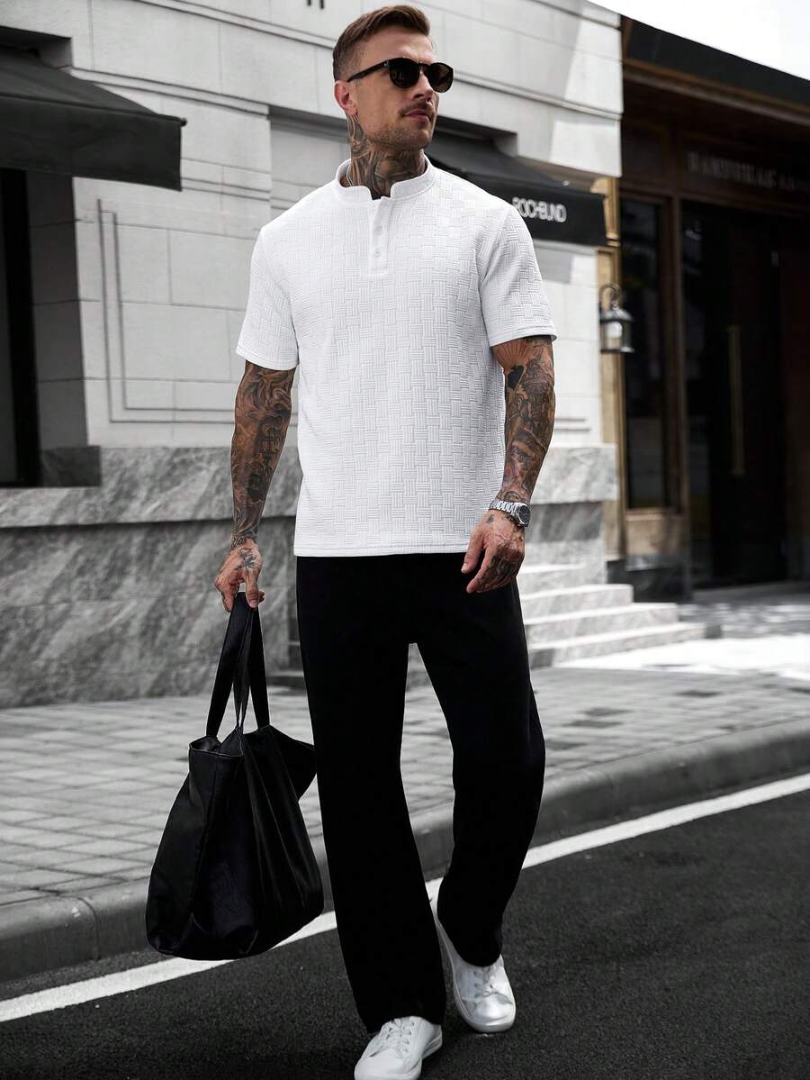 Mens Polo Shirt Geometric Jacquard Knit Short Sleeve – Valron