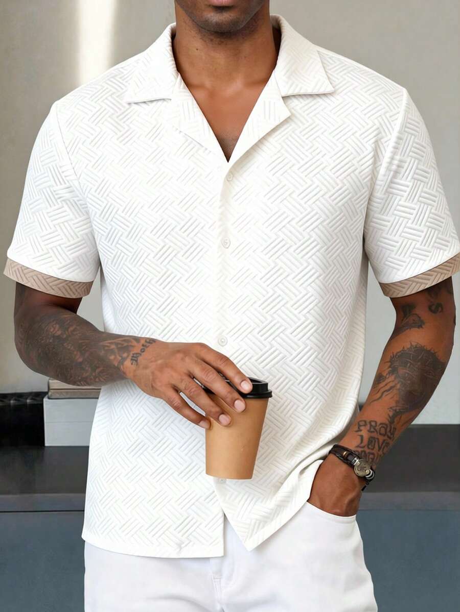 Mens Short Sleeve Shirt Solid Color Single-Breasted Casual – Vanto