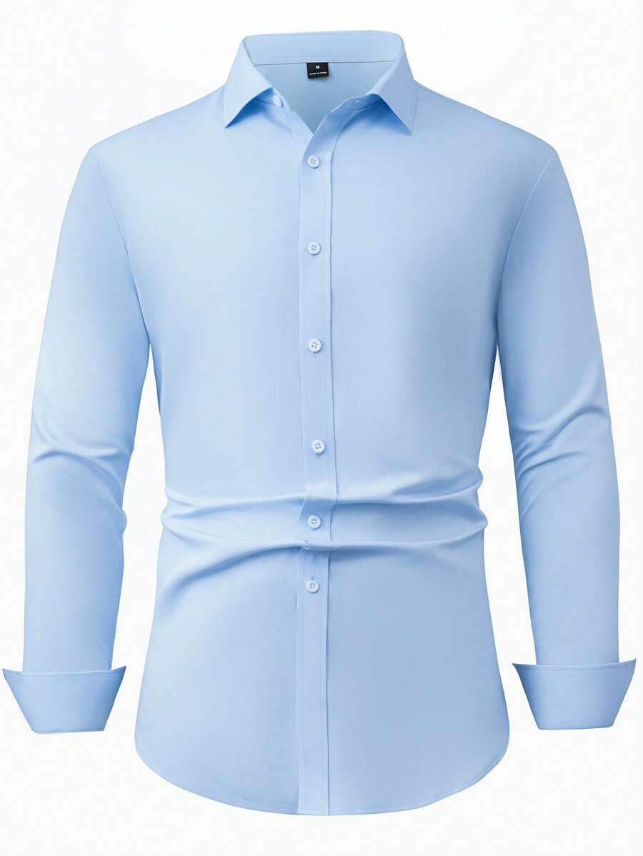 Shirt Shop Stand Collar Button-Up Long Sleeve Polyester Stretch – Marvo
