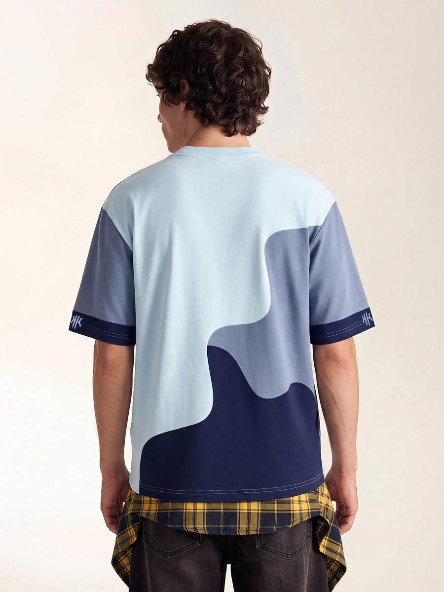 Mens T-Shirt Color Block Drop Shoulder Casual Summer Tee – Valden