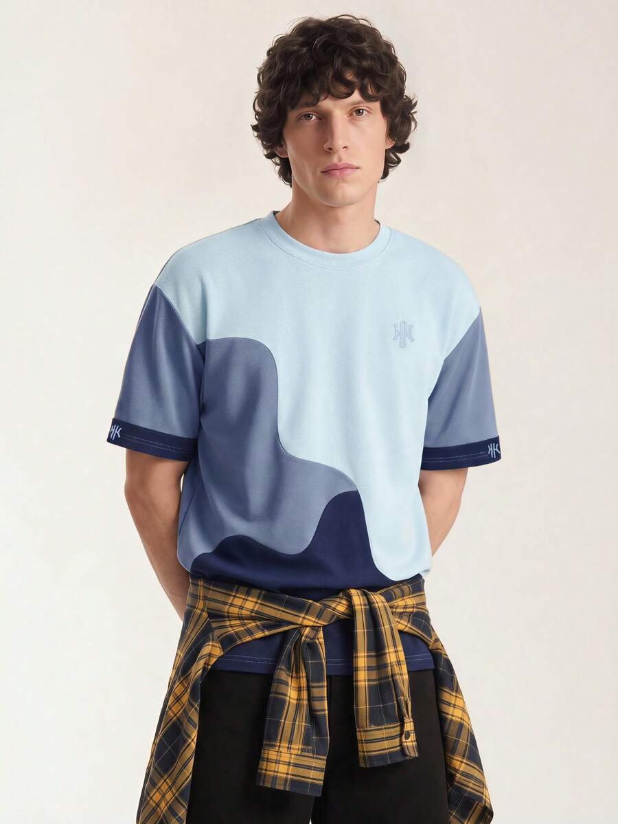 Mens T-Shirt Color Block Drop Shoulder Casual Summer Tee – Valden