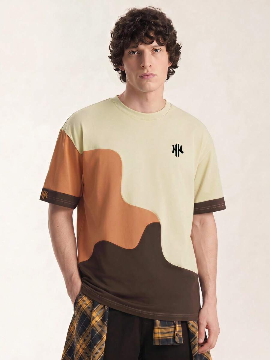 Mens T-Shirt Color Block Drop Shoulder Casual Summer Tee – Valden