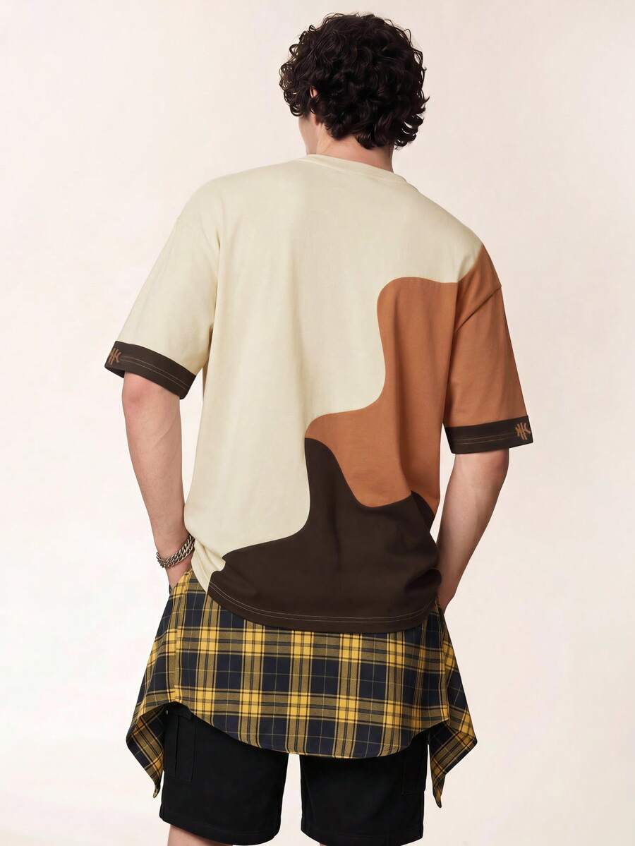 Mens T-Shirt Color Block Drop Shoulder Casual Summer Tee – Valden