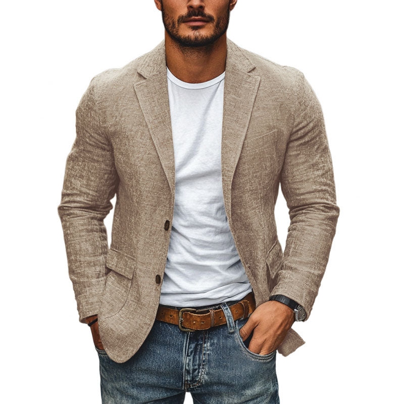 Single-Breasted Cotton Linen Blazer Slim Fit Notch Lapel – Vesro