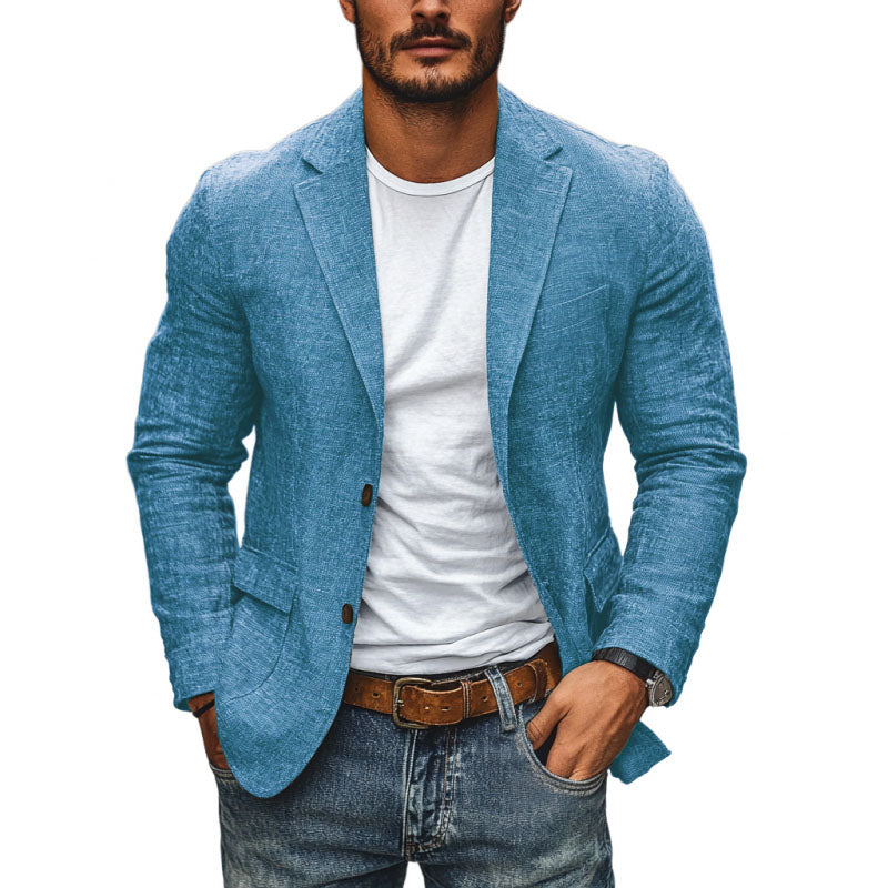 Single-Breasted Cotton Linen Blazer Slim Fit Notch Lapel – Vesro