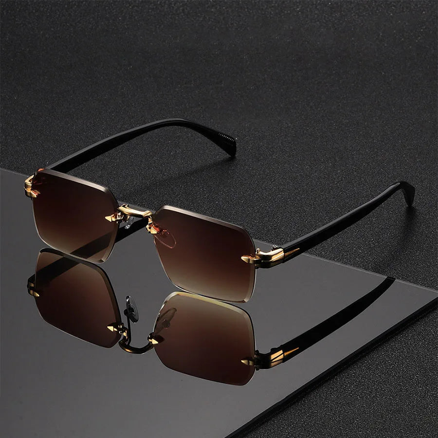 Rimless Sunglasses Gradient Polycarbonate Lenses Gold Bridge – Leclair