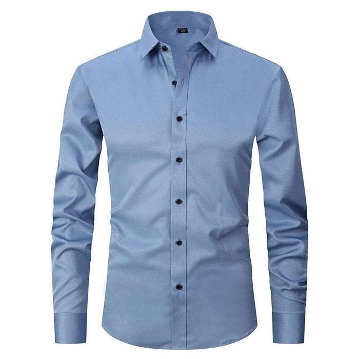 Slim Fit Stretch Dress Shirt Long Sleeve Button Front in White – Jett