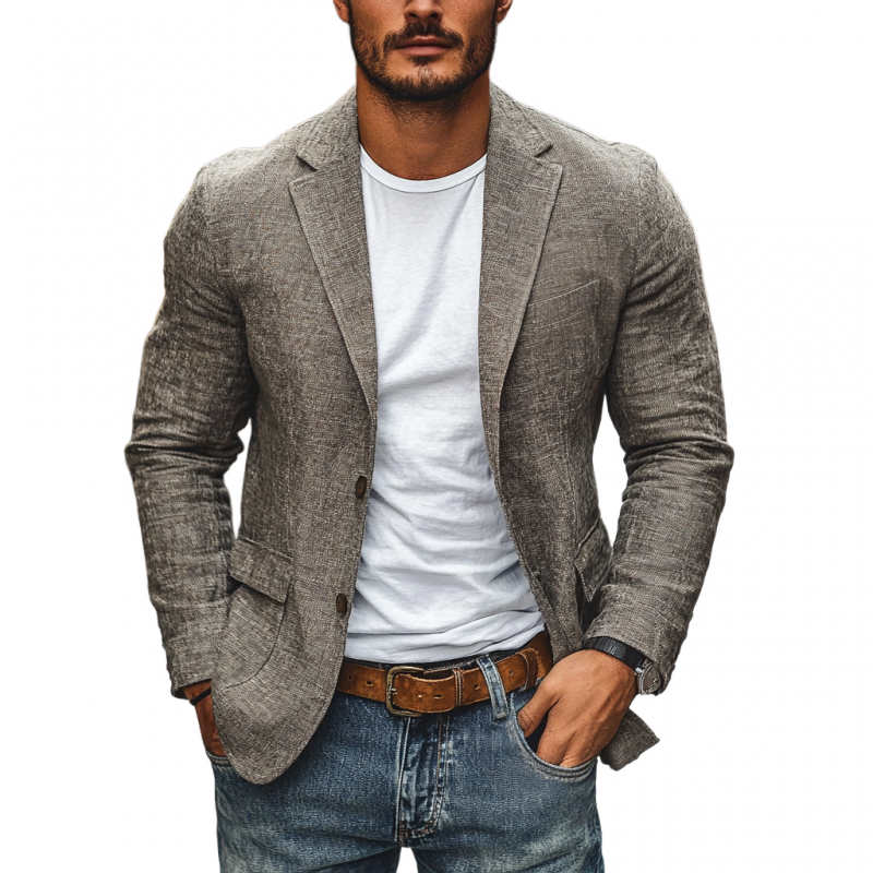 Single-Breasted Cotton Linen Blazer Slim Fit Notch Lapel – Vesro