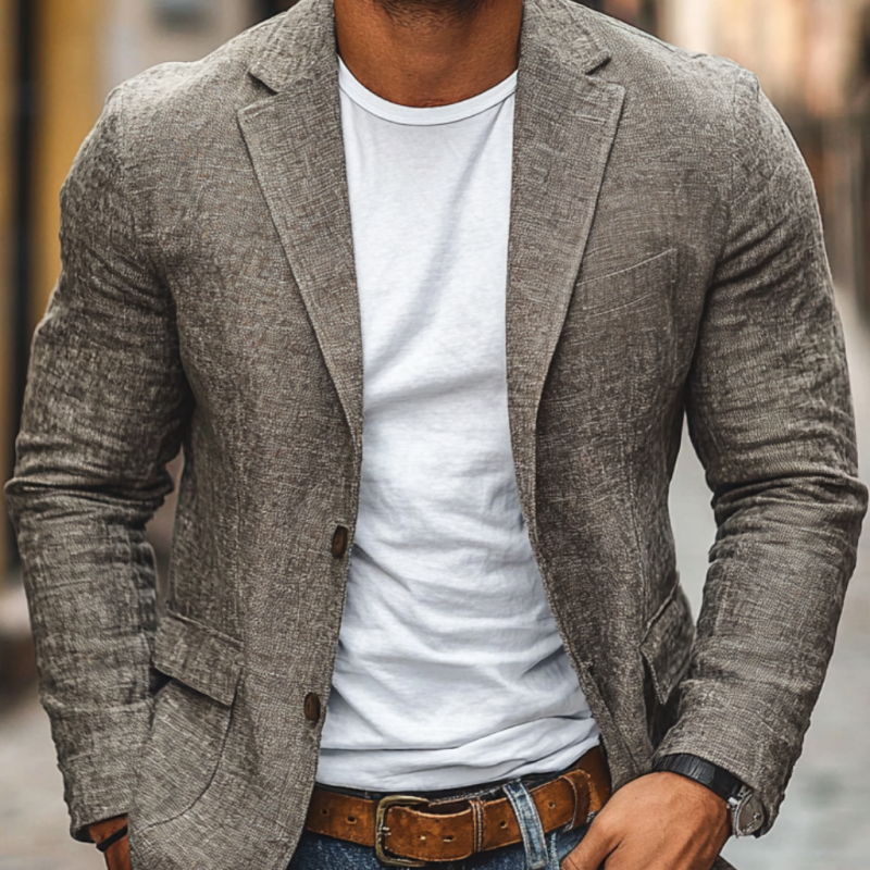 Single-Breasted Cotton Linen Blazer Slim Fit Notch Lapel – Vesro