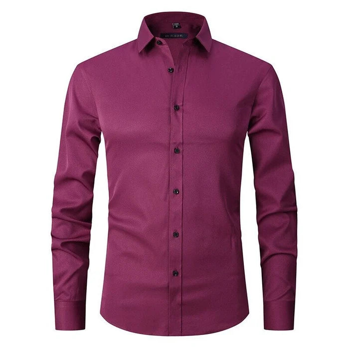 Slim Fit Stretch Dress Shirt Long Sleeve Button Front in White – Jett