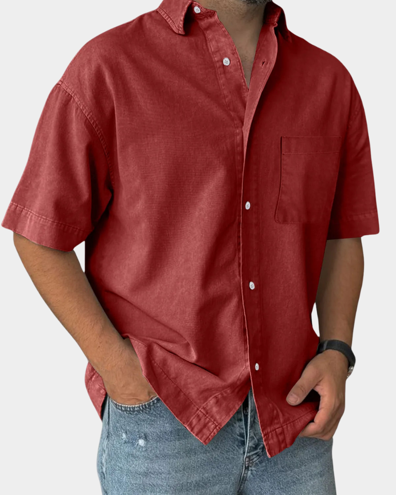 Short sleeve button-up leisure shirt in Army Green – TARLANO