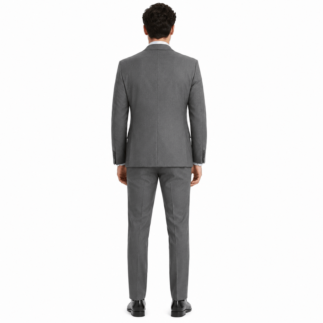 Model wearing gray notch lapel three-piece suit – TARLANO