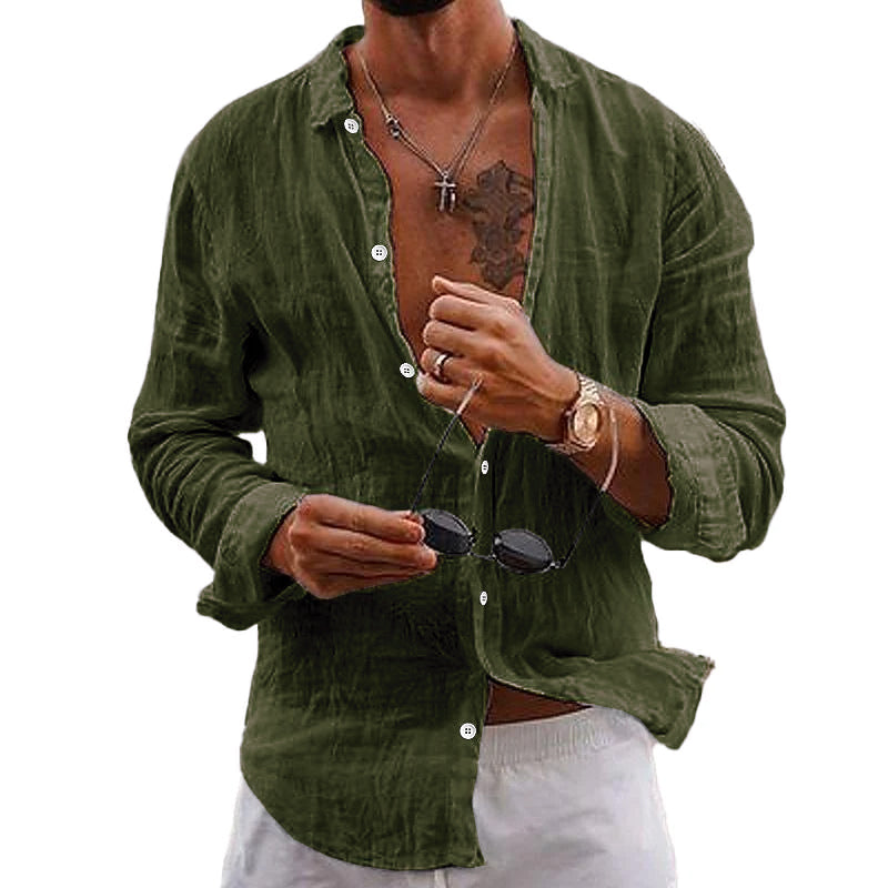 Long Sleeve Button Front Summer Shirt in Light Beige – Dune