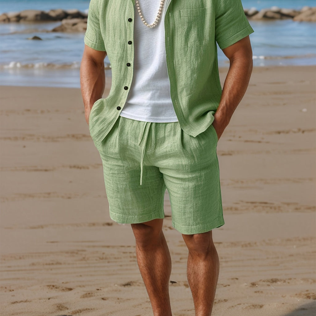 Linen Shirt and Shorts Set Regular Fit Short Sleeve Co-ord – Crest