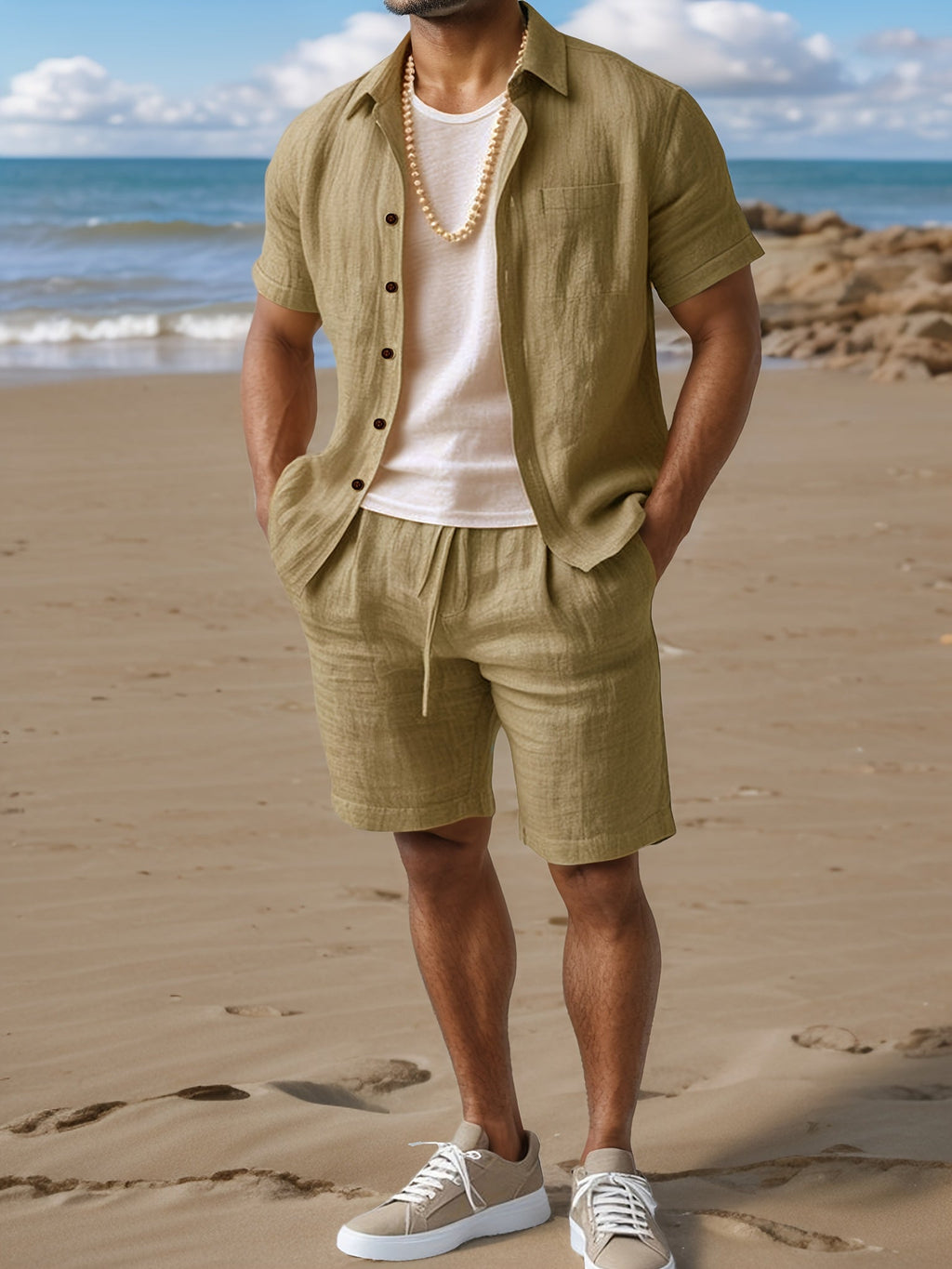 Linen Shirt and Shorts Set Regular Fit Short Sleeve Co-ord – Crest