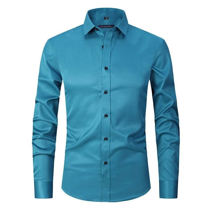 Slim Fit Stretch Dress Shirt Long Sleeve Button Front in White – Jett