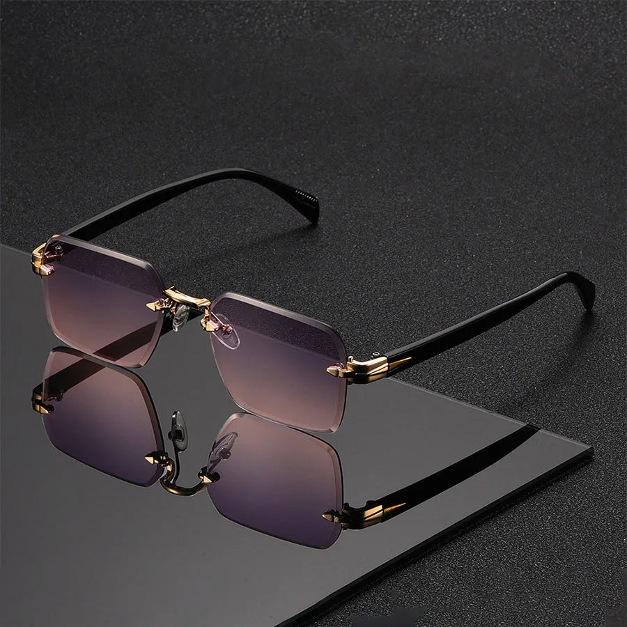 Rimless Sunglasses Gradient Polycarbonate Lenses Gold Bridge – Leclair