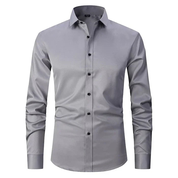 Slim Fit Stretch Dress Shirt Long Sleeve Button Front in White – Jett
