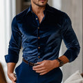 Velvet Button-Up Shirt Tailored Silhouette Smooth Lining – Vallo
