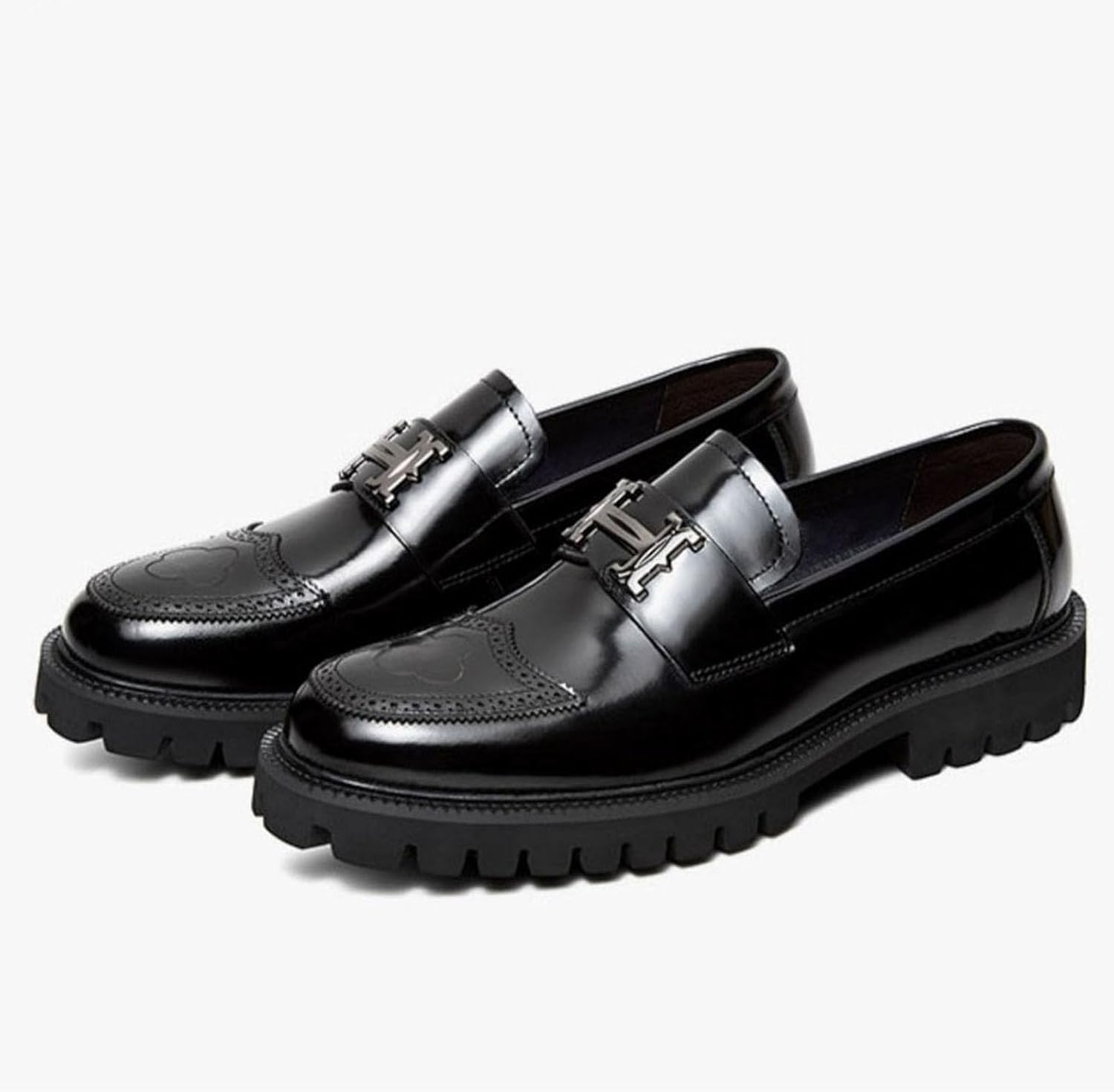 Platform Loafer Leather-Look Metal Bit Slip-On Black – Roven