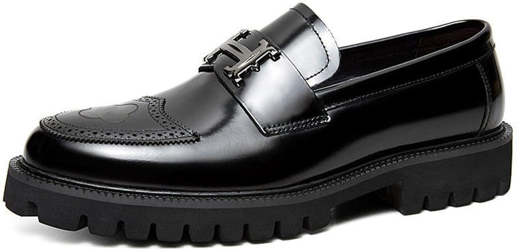 Platform Loafer Leather-Look Metal Bit Slip-On Black – Roven