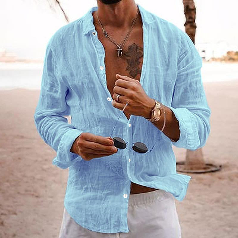 Long Sleeve Button Front Summer Shirt in Light Beige – Dune