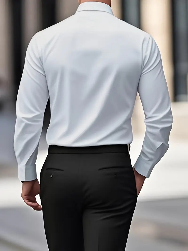 Long Sleeve Dress Shirt Pointed Collar Button Down in Black – Hale