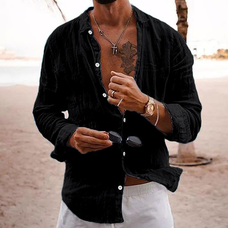 Long Sleeve Button Front Summer Shirt in Light Beige – Dune