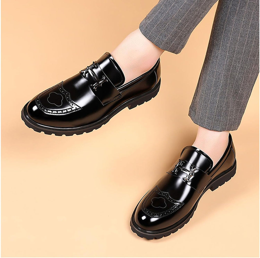 Platform Loafer Leather-Look Metal Bit Slip-On Black – Roven
