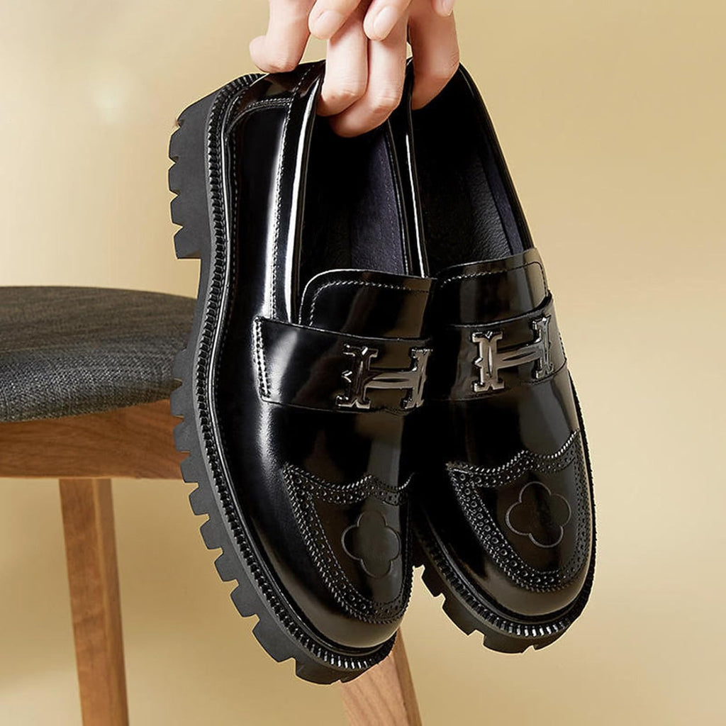Platform Loafer Leather-Look Metal Bit Slip-On Black – Roven