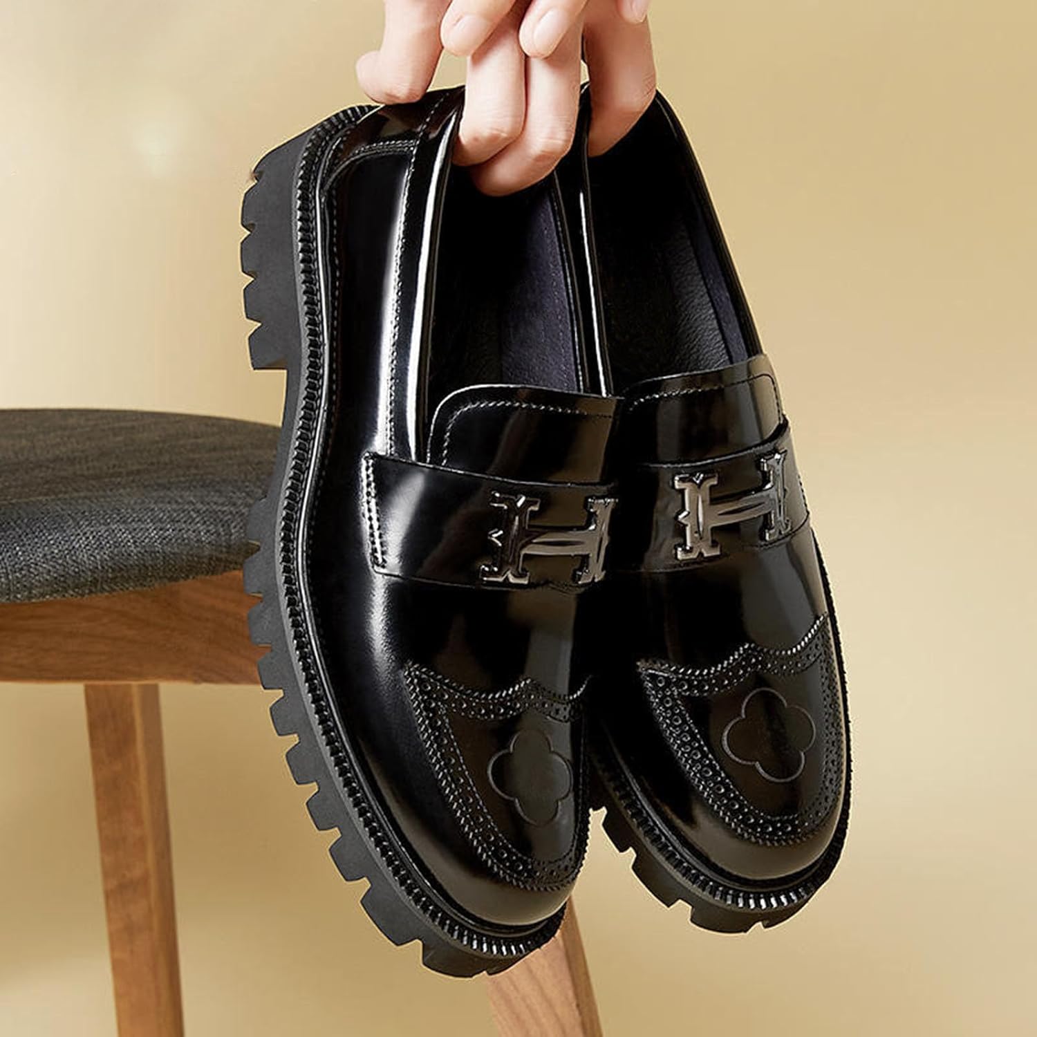 Platform Loafer Leather-Look Metal Bit Slip-On Black – Roven