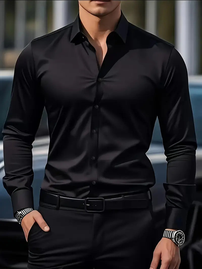 Long Sleeve Dress Shirt Pointed Collar Button Down in Black – Hale