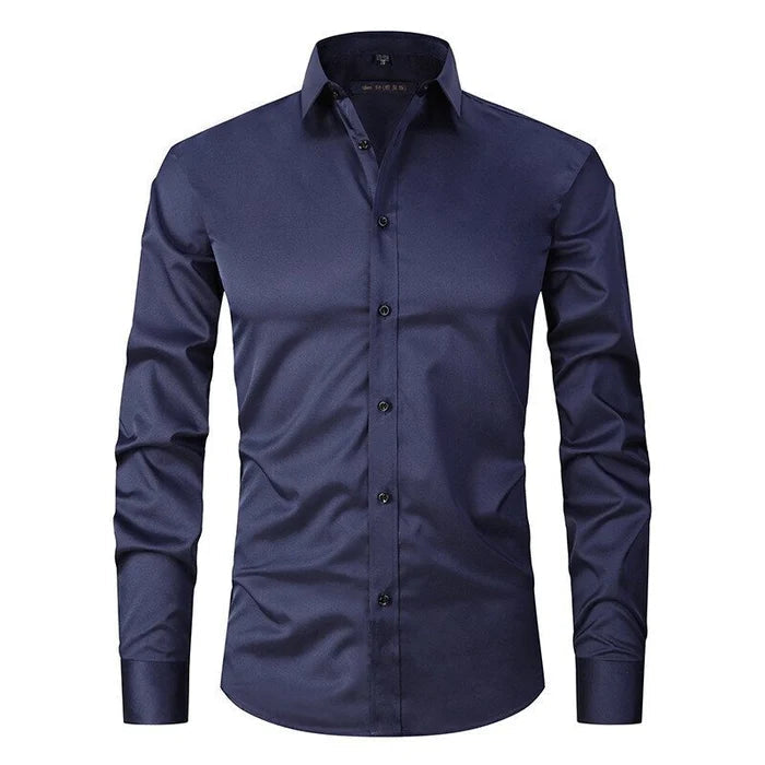 Slim Fit Stretch Dress Shirt Long Sleeve Button Front in White – Jett