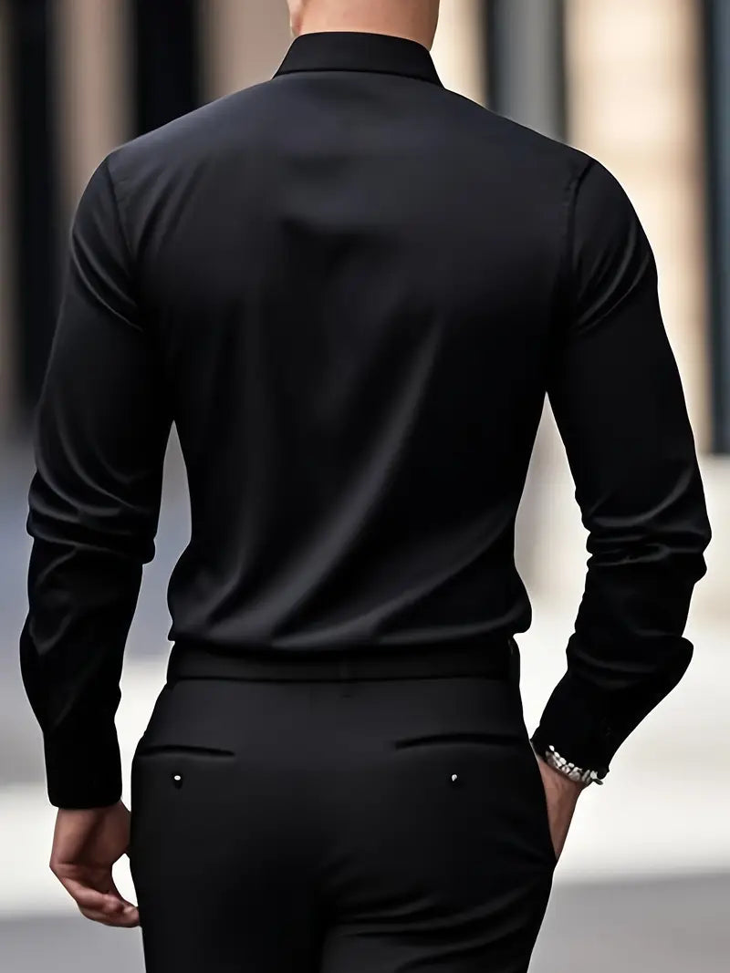 Long Sleeve Dress Shirt Pointed Collar Button Down in Black – Hale