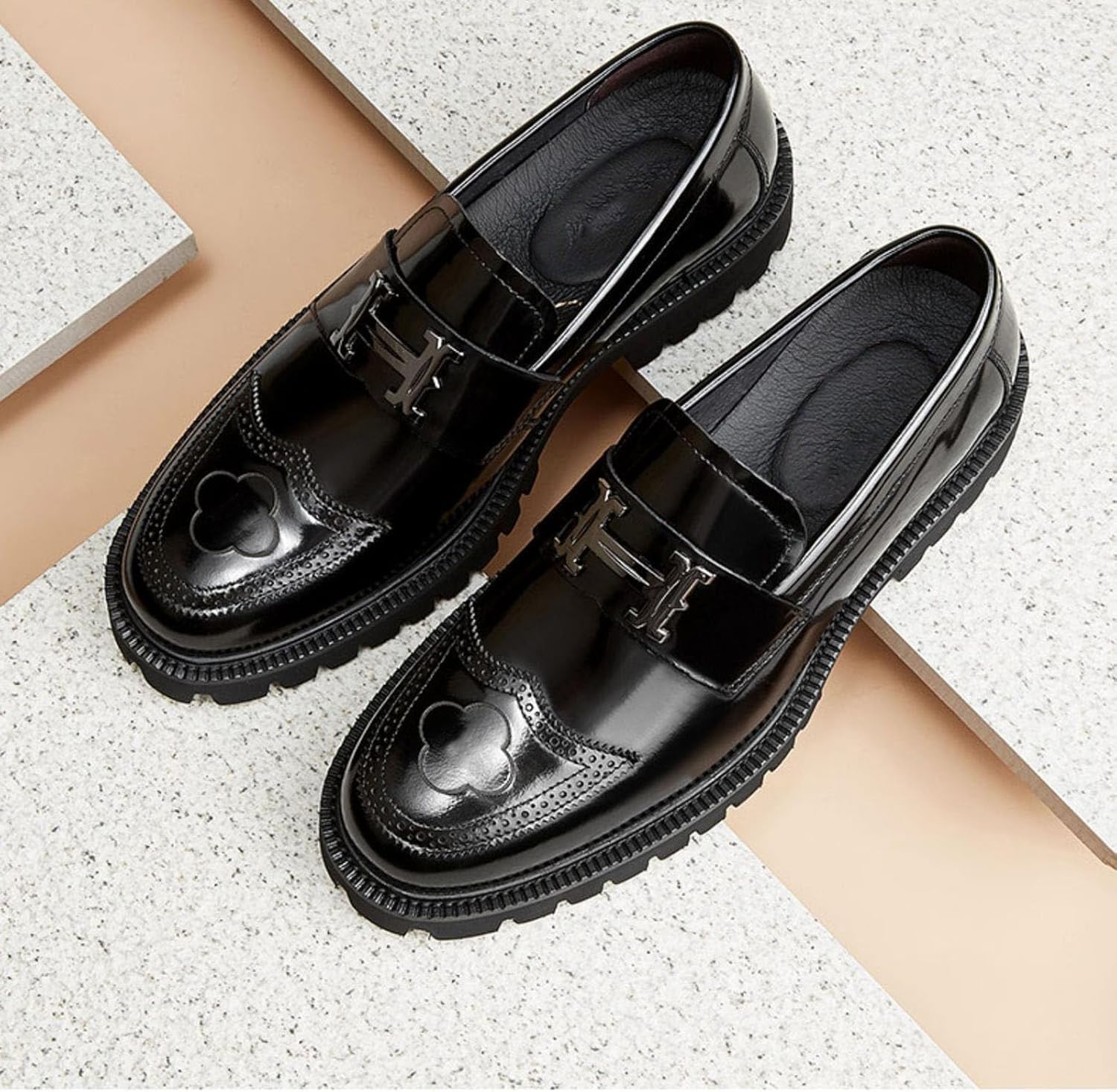 Platform Loafer Leather-Look Metal Bit Slip-On Black – Roven