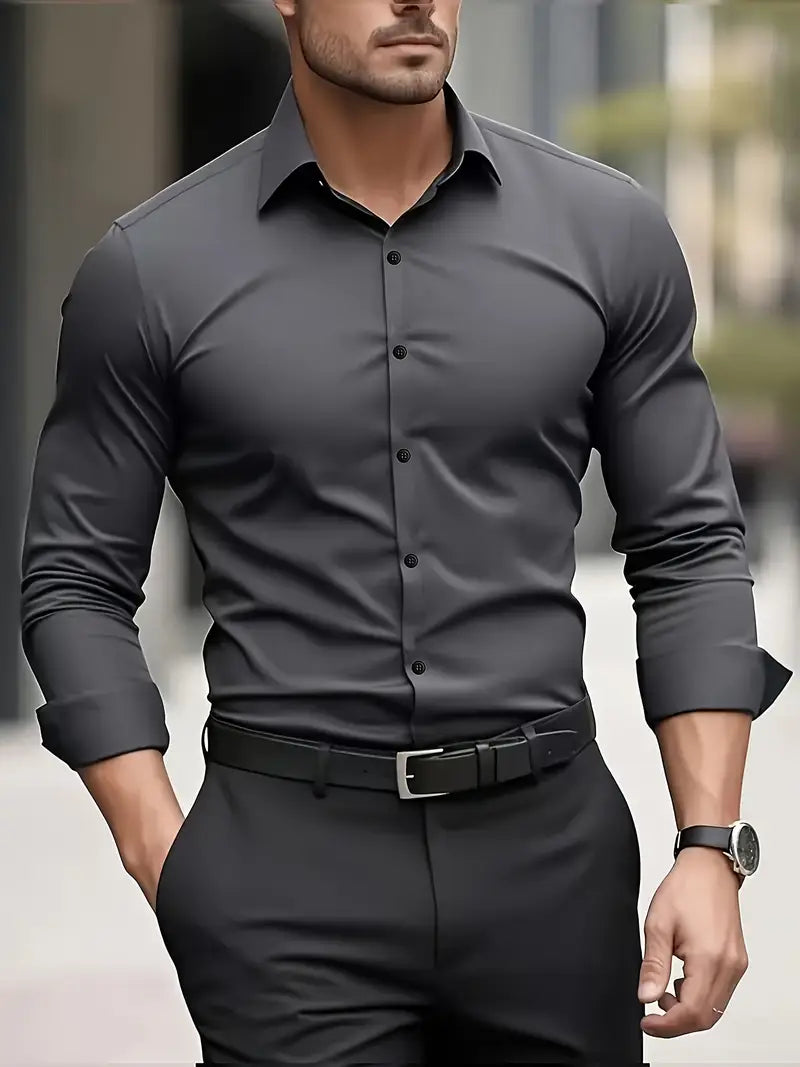 Long Sleeve Dress Shirt Pointed Collar Button Down in Black – Hale