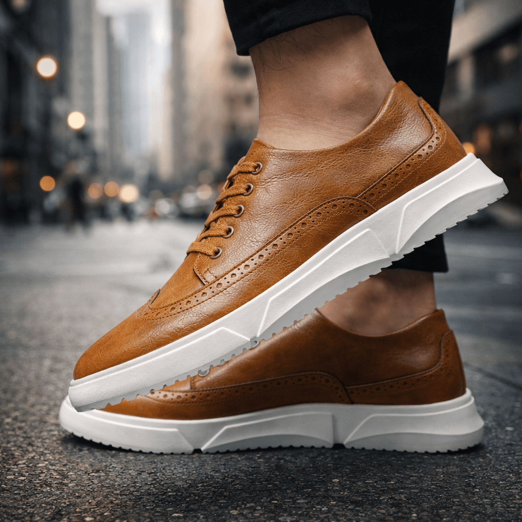 Leather Brogue Sneaker Lace-Up Cushioned Sole – Farro
