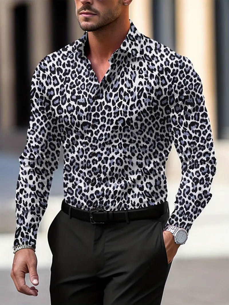 Leopard Print Graphic Shirt Button-Down Camp Collar – Dex