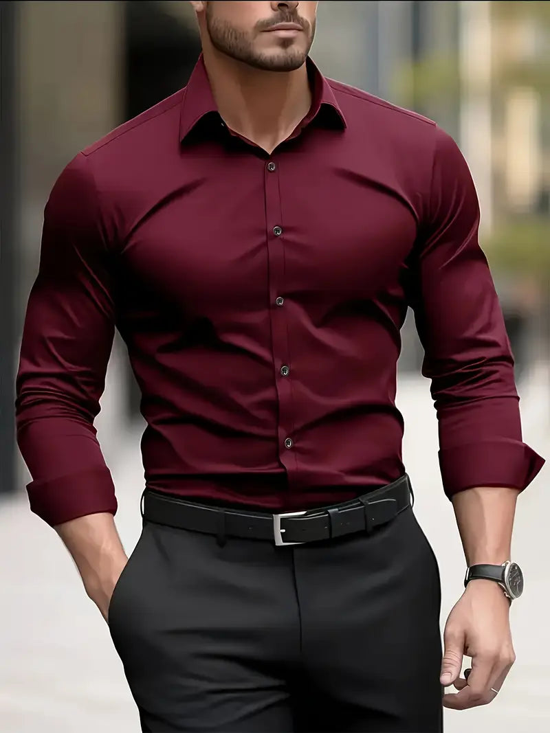 Long Sleeve Dress Shirt Pointed Collar Button Down in Black – Hale