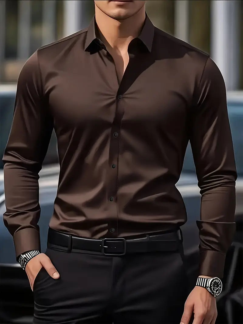 Long Sleeve Dress Shirt Pointed Collar Button Down in Black – Hale