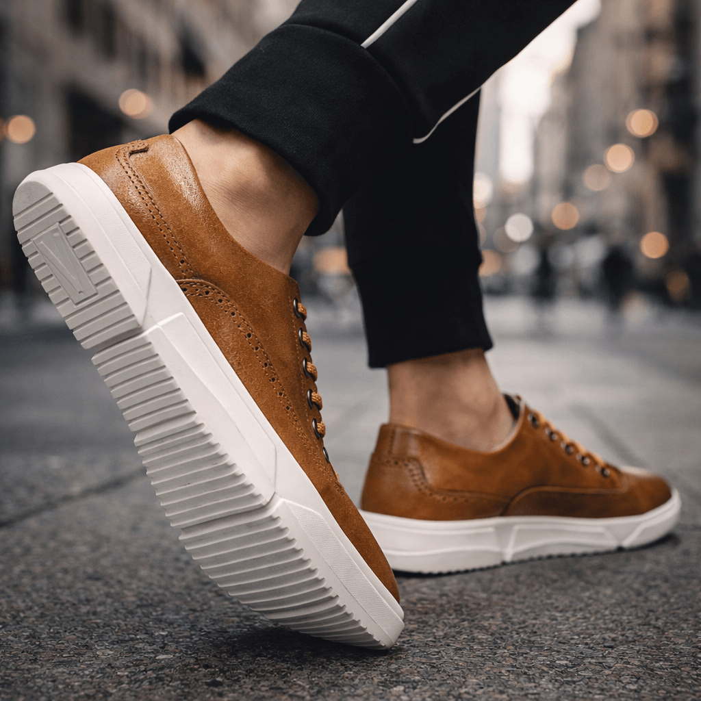 Leather Brogue Sneaker Lace-Up Cushioned Sole – Farro