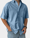 Short Sleeve Button-Up Leisure Shirt in Army Green – Cord
